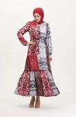 Amelya Farbalı Kuşaklı Viskon Elbise S-M-L-XL Beden - 1