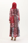 Amelya Farbalı Kuşaklı Viskon Elbise S-M-L-XL Beden - 4