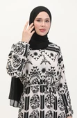 Amelya Farbalı Kuşaklı Viskon Elbise S-M-L-XL Beden - 3