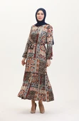 Amelya Farbalı Kuşaklı Viskon Elbise S-M-L-XL Beden - 2