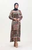 Amelya Farbalı Kuşaklı Viskon Elbise S-M-L-XL Beden - 1