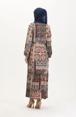 Amelya Farbalı Kuşaklı Viskon Elbise S-M-L-XL Beden - 4
