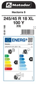 MATADOR 245/45R18 100Y XL FR HECTORRA5 YAZ LASTİĞİ ÜRETİM YILI:2024 - 2