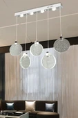 burenze Modern Sarkıt Power Led Avize Camlı Beşli Sıralı Krom - 1
