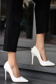 Celira NS085 Beyaz Cilt Stiletto Kadın Ayakkabı - 2