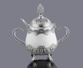 BUSEM Porselenli Yuvarlak Kaşıklı Şekerlik Sedef Düz Gümüş Renk - 1