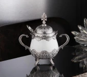 BUSEM Porselenli Yuvarlak Kaşıklı Şekerlik Sedef Düz Gümüş Renk - 4