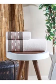 Samara Bordürü Jakarlı 2'li Banyo Havlu Seti Ekru 50x85 cm 70x140 cm - 1