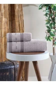 Samara Bordürü Jakarlı 2'li Banyo Havlu Seti Metalik Gri 50x85 cm 70x140 cm - 1