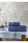 Copen Jakarlı 2'li Banyo Havlu Seti Morcivert / Ekru 50x85 cm 70x140 cm - 1