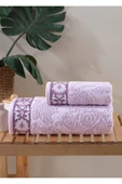 Stella Jakarlı 2'li Banyo Havlu Seti Lila / Ekru 50x85 cm 70x140 cm - 1