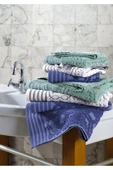 Copen Jakarlı 2'li Banyo Havlu Seti Morcivert / Ekru 50x85 cm 70x140 cm - 4