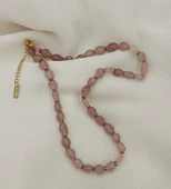 Kolye Çelik Dogaltaş Çilek Kuvars Kadın Kız Takı Gerdanlık Düğün Nişan - 3