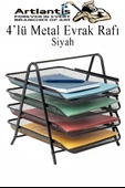 4 lü Metal Evrak Rafı Siyah 1 Paket Masaüstü A4 Dosya Düzenleyici Kağıt Tepsisi Metal Çelik Fileli Dört Katlı Hareketli - 1
