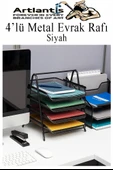 4 lü Metal Evrak Rafı Siyah 1 Paket Masaüstü A4 Dosya Düzenleyici Kağıt Tepsisi Metal Çelik Fileli Dört Katlı Hareketli - 3