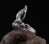 Sevimli Tavşan Vintage Gümüş Renk Retro Ayarlanabilir Tavşan Yüzük - 9