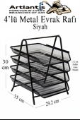 4 lü Metal Evrak Rafı Siyah 1 Paket Masaüstü A4 Dosya Düzenleyici Kağıt Tepsisi Metal Çelik Fileli Dört Katlı Hareketli - 2
