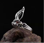 Sevimli Tavşan Vintage Gümüş Renk Retro Ayarlanabilir Tavşan Yüzük - 7