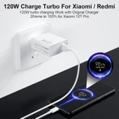 Xiaomi Mi ile Uyumlu 120W Turbo Hızlı Şarj Aleti Kablo Dahil Yarım Saatte Doldurur - 4