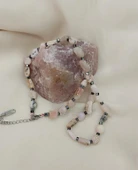 Kolye Çelik Dogaltaş Pembe Opal Kadın Kız Takı Gerdanlık Düğün Nişan - 1