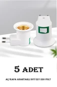 5 Adet Aç - Kapa Anahtarlı E27 Duylu Fiş, E27 Ampul ve Gece Lambası Takılabilir Anahtarlı Fişli Duy - 1