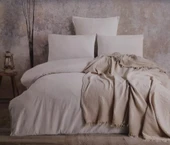 MİLUE ÇİFT KİŞİLİK PİKELİ NAKIŞLI NEVRESİM TAKIMI KREM thumbnail 2