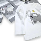 Fil Nakışlı Hırkalı Erkek Bebek Takım - 9