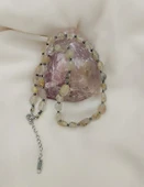 Kolye Çelik Dogaltaş Rutil Kuvars Kadın Kız Takı Gerdanlık Düğün Nişan - 1