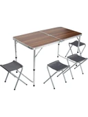 Uniqamping Çanta Tipi 4 Tabureli Katlanır Kamp Masa Seti - Ahşap Desen - 1