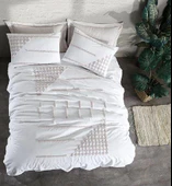 ŞAHESER PUFF  NAKIŞLI NEVRESİM TAKIMI ÇİFT KİŞİLİK BİANCA BEJ thumbnail 4