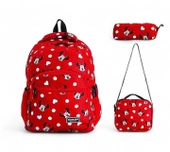 İlkokul Çantası 3'lü Takım Beslenme Çantası Kalemlik 42*30 Cm Kız Çocuk Okul Çantası Minie thumbnail 1