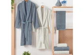 Schafer Home Rosinda Banyo Seti 6 Parça İndigo/Krem Bornoz Seti - 2