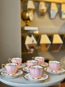 Lüx Porselen Royking Bone China 6 Lı Fİncan Takımı Pembe CYD001 - 1