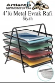 Evrak Rafı Metal 4 lü 1 Paket Masa Üstü A4 Dosya Düzenleyici Kağıt Tepsisi Metal Fileli Dört Katlı Hareketli Perfore - 2
