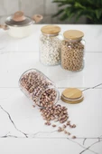 3 Lü Set Bambu Kapaklı Cam Kavanoz & Erzak Saklama Kabı 800 ml Orta  Boy ( Vakum Kapak ) - 5