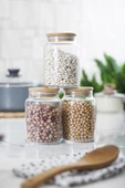 3 Lü Set Bambu Kapaklı Cam Kavanoz & Erzak Saklama Kabı 800 ml Orta  Boy ( Vakum Kapak ) - 3