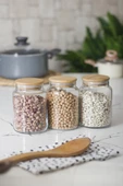 3 Lü Set Bambu Kapaklı Cam Kavanoz & Erzak Saklama Kabı 800 ml Orta  Boy ( Vakum Kapak ) - 2