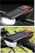 Solar Ledli Bisiklet Feneri Kornalı  USB ile Şarj Edilebilir  Su Geçirmez Far - 1