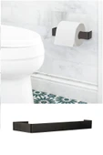 Mat Siyah Tuvalet Kağıdı Tutucu Askısı Wc Kağıtlık Standı  Tuvalet Kağıtlığı Yapışkanlı Vidalı thumbnail 1