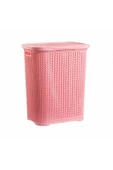 Pembe Örgü Desenli 52 lt Kirli Çamaşır Sepeti - 1