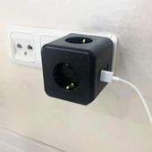 Termal Akım Korumalı Priz Çoklayıcı - 3 USB - 3 Priz Girişli Küp Priz - 5