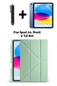 İpad 10. Nesil Kılıf/Ekran Koruyucu/Kalem Seti Silikon Arka Kapak Stand Olan Uyku Modlu Case  Açık Yeşil - 2