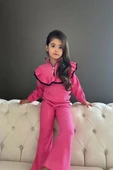 Yeni Sezon Fermuar Detaylı İspanyol Paça Pembe Renk Kız Çocuk Takım - 1