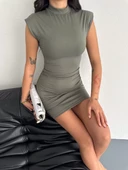 Yarım Bogazlı Kolsuz Mini Boy Elbise - Yeşil - 4