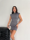 Yarım Bogazlı Kolsuz Mini Boy Elbise - Gri - 3