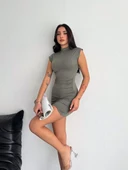 Yarım Bogazlı Kolsuz Mini Boy Elbise - Yeşil - 5