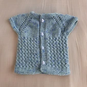 Otantik Yumuşak Mavi Renk 1-2 Yaş Şirin Detay Yün El Örgüsü Bebek Yelek - 1
