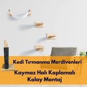 BEYLİNİ Kedi Tırmanma Merdiveni Duvara Monte 2 Li Paket Tırnaklar ve Ayak Rahatlatıcı Dekoratif %100 Ahşap - 4
