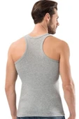 Erkek Pamuklu 3'lü Gri Sporcu Atlet ve 3'lü Gri Boxer 6 Parça Set - 3