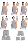 Erkek Pamuklu 6'lı Gri Sporcu Atlet ve 6'lı Gri Boxer 12 Parça Set - 1